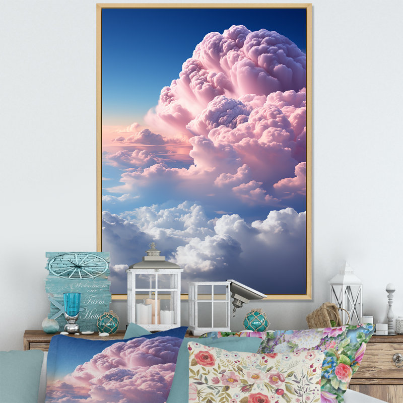 «Pink Blue Sky Celestial Beauty Mute I», reproduction d'art sur toile, Cadre naturel flottant, H 40 po x l 30 po x P 1,5 po