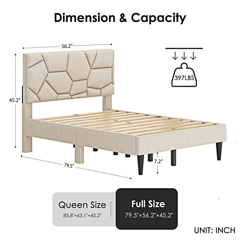 Upholstered Platm Bed, Full