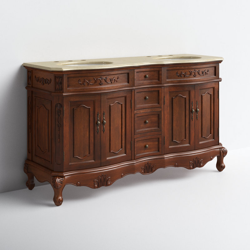 60'' Double Bathroom Vanity with Marble Top, Teak