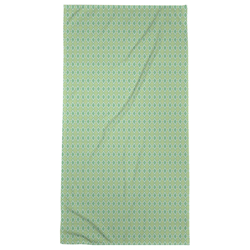 Serviette de bain à losanges géométriques, Vert/jaune