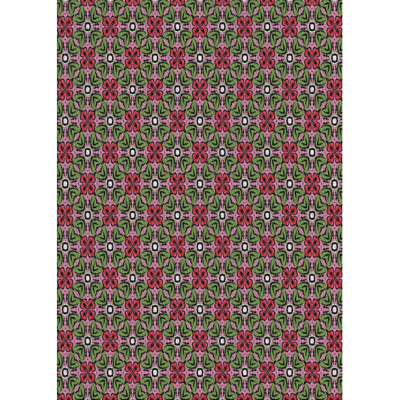 Tapis rose/vert à motifs, Rectangle 8 pi x 10 pi