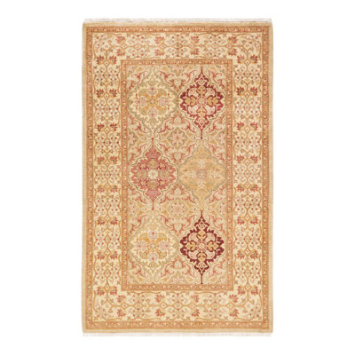 Tapis orange en laine noué à la main de conception unique 2 pi 7 po x 4 pi 1 po Ohlone