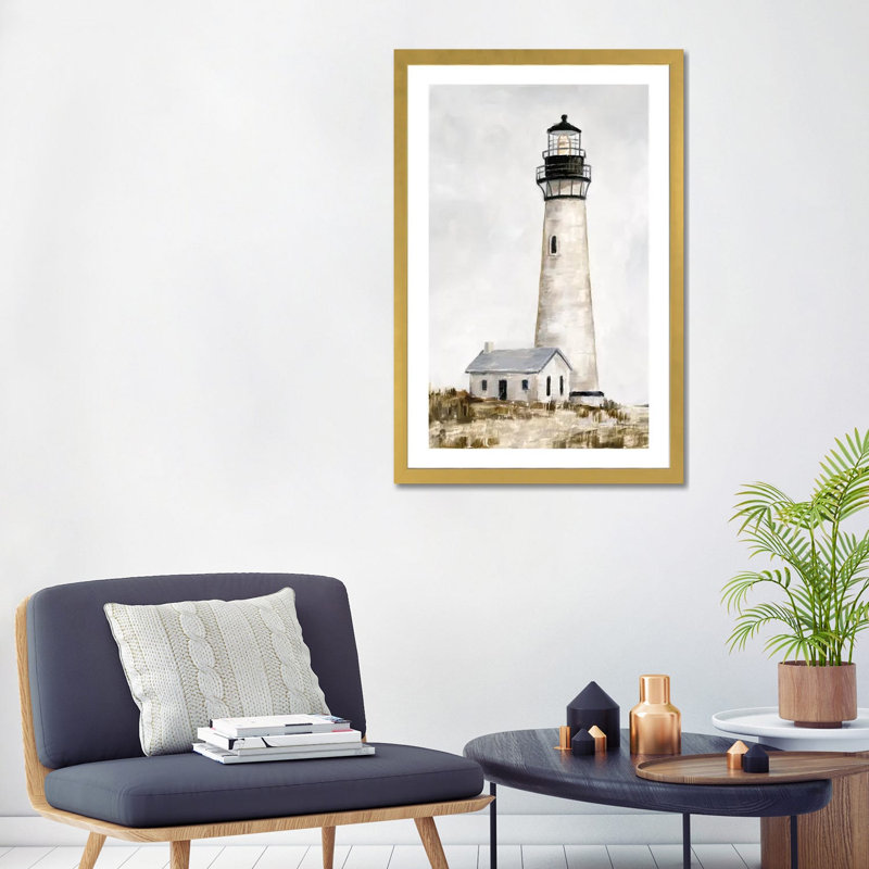 «Rustic Lighthouse II» par Ethan Harper - reproduction d'art, Papier encadré doré, Blanc, H 32 po x l 24 po x P 1 po