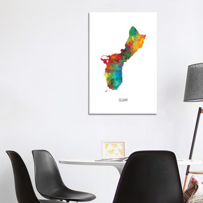 Guam Map by Michael Tompsett - 1 Piece Wrapped Canvas Wall Art