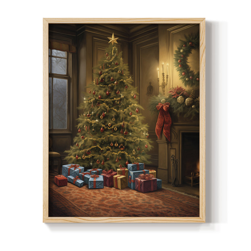 «Christmas Holiday Art», impression encadrée en bois massif, Naturel, H 21 po x l 17 po