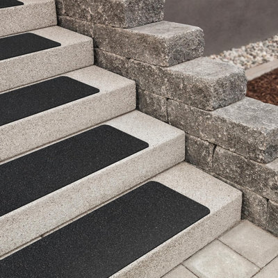 8-Pack 24" X 6" Pre-Cut Stair Treads 80 Grit Non-Slip Outdoor Tape Black Heavy Duty Anti Slip Traction Adhesive Strips