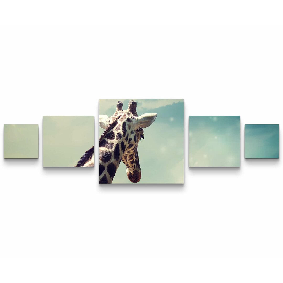 5-tlg. Leinwandbilder-Set Giraffe mit Kind