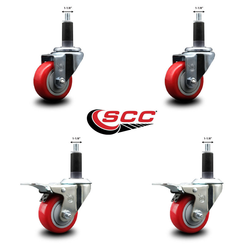 Poly Swivel 1-1/8 Inch Expanding Stem Caster Set 2 Total Lock Brakes