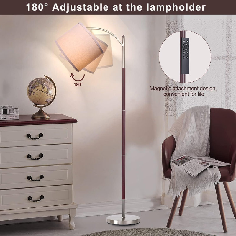 Floor Lamp For Living Room, 4 Color Temperature LED Floor Lamp With Remote Control & Foot Switch, LED Bulb Included, Modern Standing Lamp For Bedroom, Study Room, Office - Silver & Brown