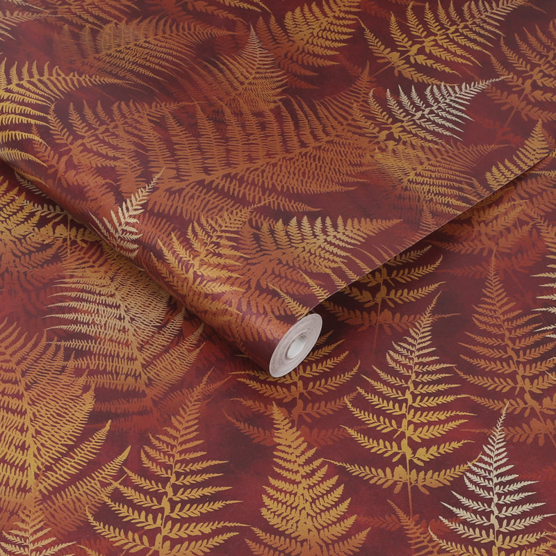 Floral Metallic Wallpaper Roll, Rust