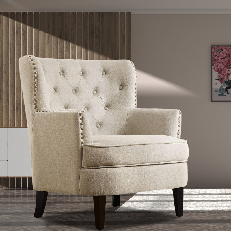 Castora CAL117 Compliant 30'' Wide Tufted, Beige Velvet