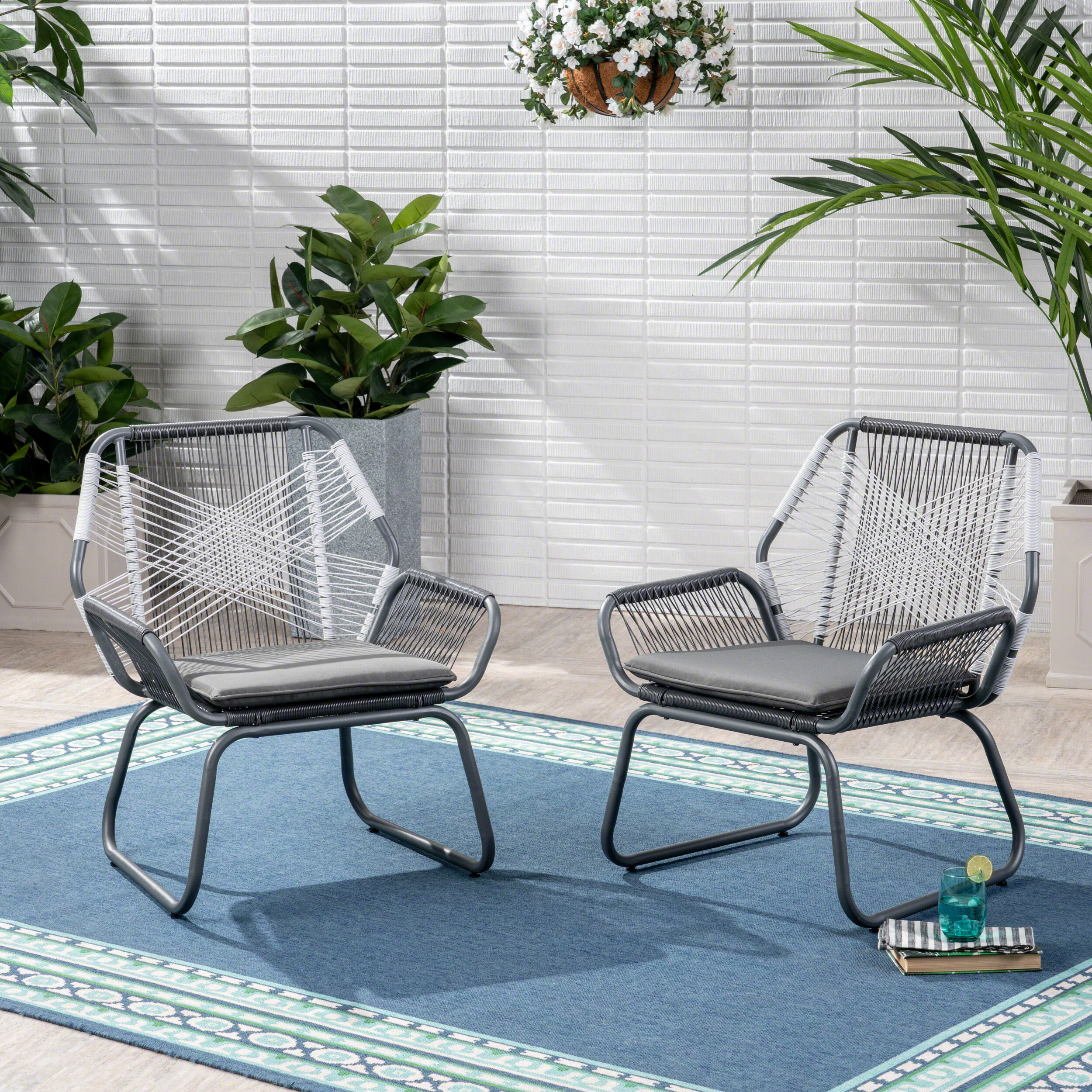 Outdoor/Indoor Kirkland Black Wrought Iron Seat Cushion Set of 2 - Pillow  Perfect