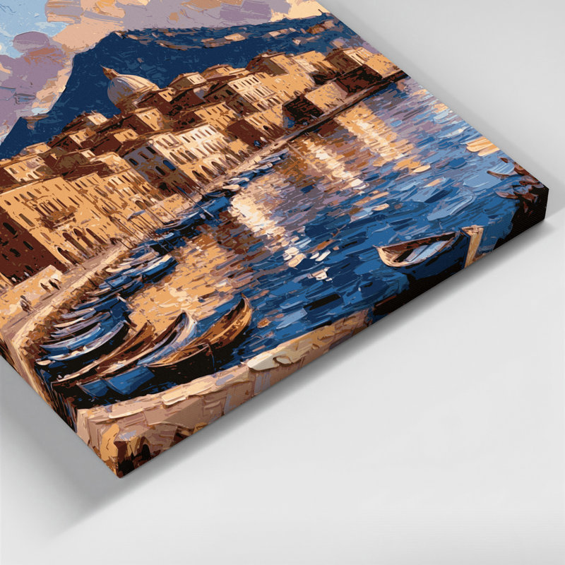 Art mural sur toile beige avec villes en Italie, H 24 po x l 36 po
