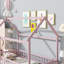 Lit simple sur pied rose avec structure de toit en bois et garde-corps, cadre de lit pour enfants Montessori