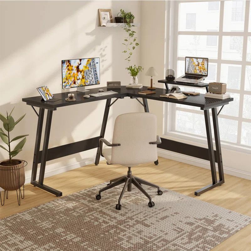 L-Shaped Metal Base Computer Desk