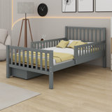 Platform Bed With Guardrails On Both Sides And Two Storage Drawers