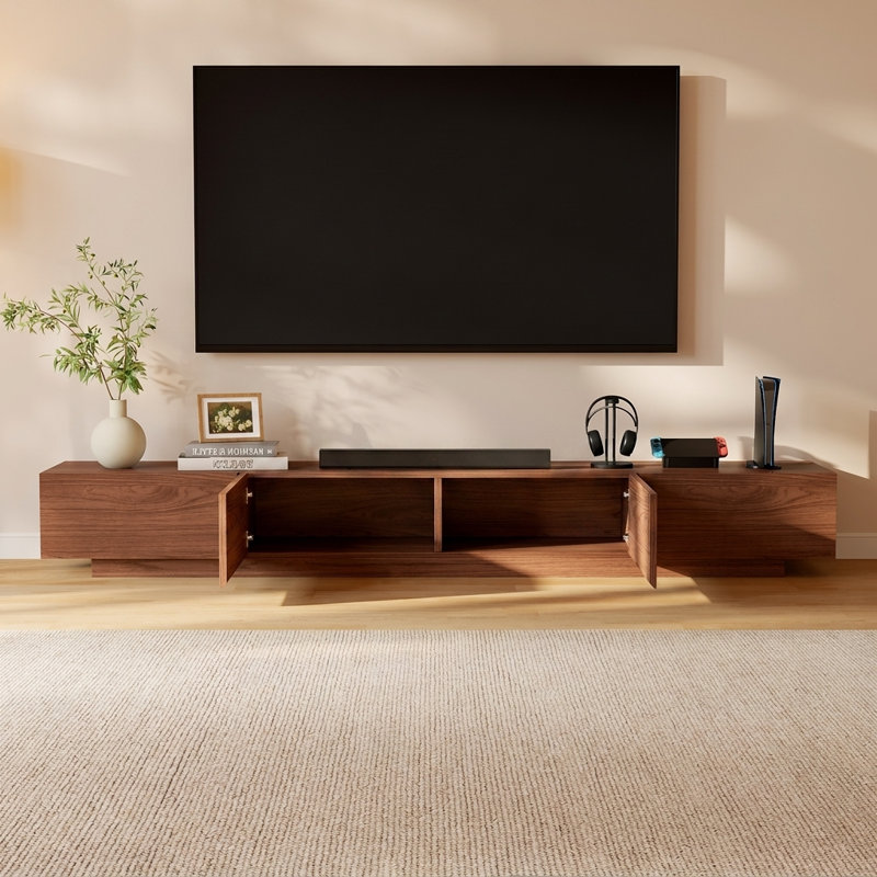 Modern Tv Stand With Abstract Coffee Table Set For Living Room, Walnut