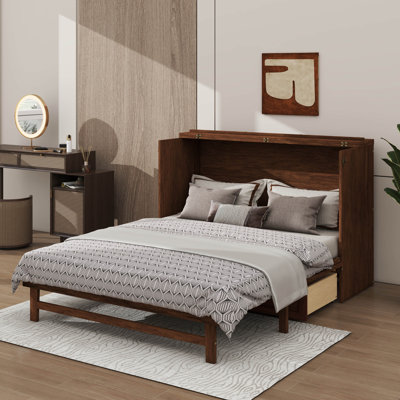 Élégante armoire-lit escamotable grand format avec station de charge intégrée et tiroir de rangement spacieux