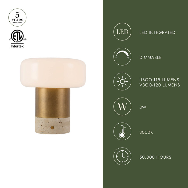 Niko 7-in Urban Bronze Dimmable LED Table Lamp with Opal Matte Glass, Vintage Brass/Opal Matte Glass