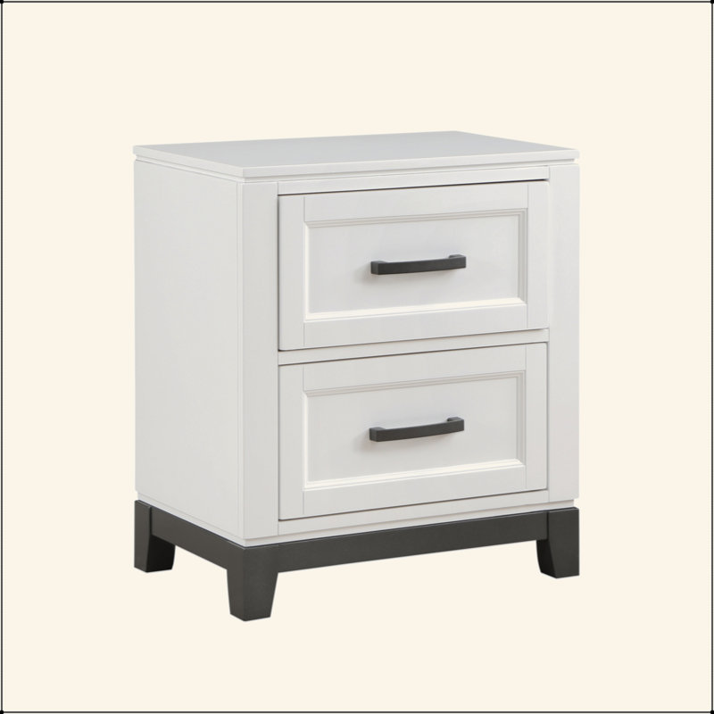 Table de chevet blanche avec 2 tiroirs de rangement, Blanc