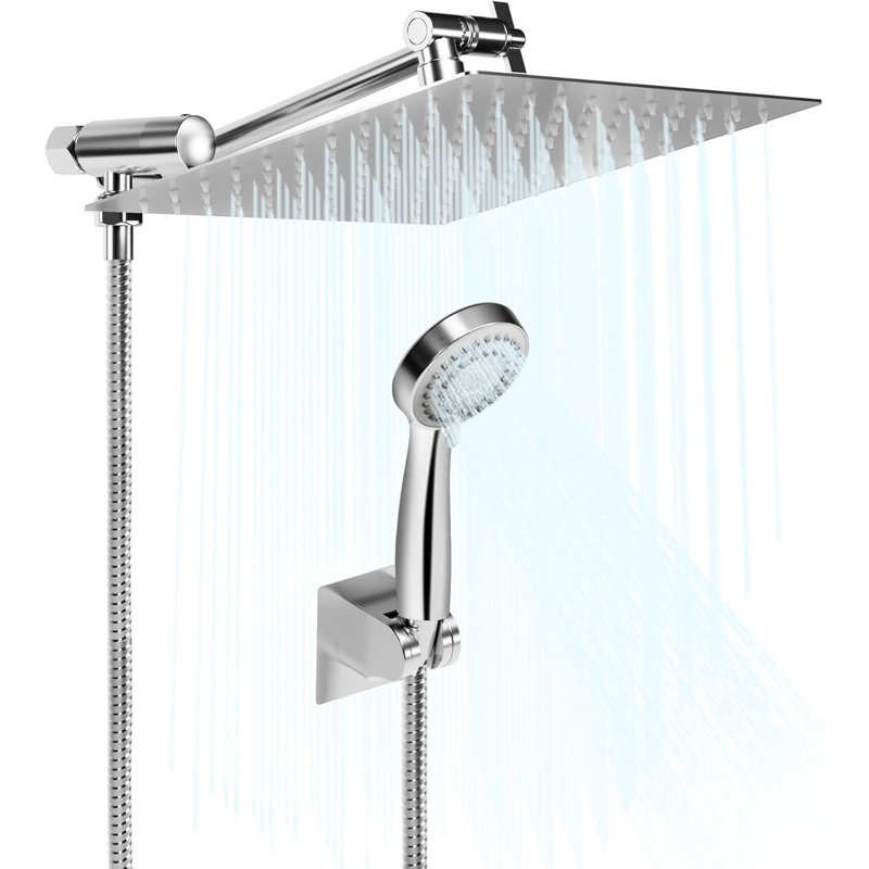 GarveeHome 10" Pressure Shower Head, Rain & Handheld Combo with Extension Arm, 3 Spray Modes, Leak-Proof Design, Adjustable Height/Angle, Hose & Wall Mount Included