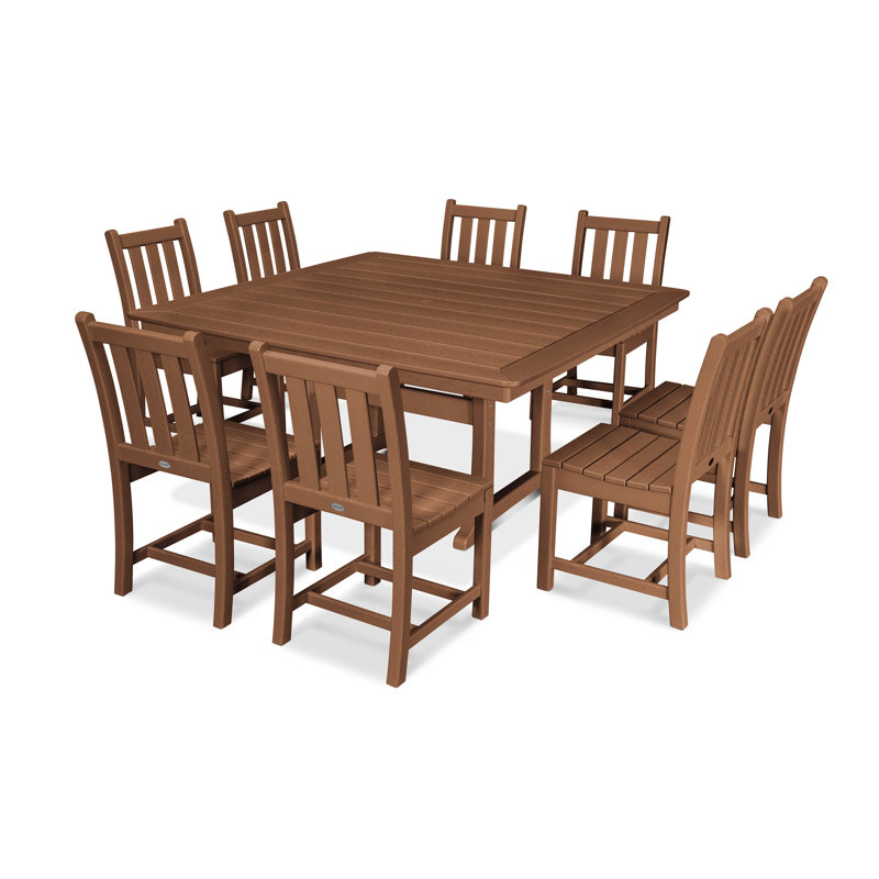 Traditional Garden 9-Piece Nautical Trestle Dining Set, Teak