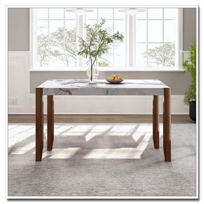 Rectangular Faux Marble Dining Table