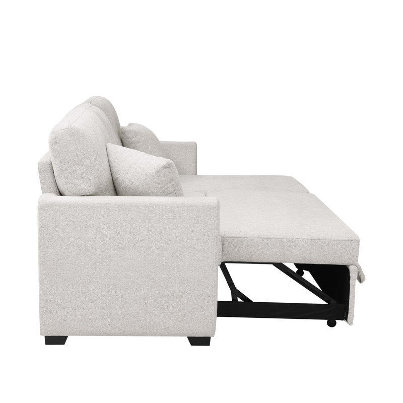 Linen Blend Upholstered Sectional With Pull-Out Bed And Chaise Storage, Beige