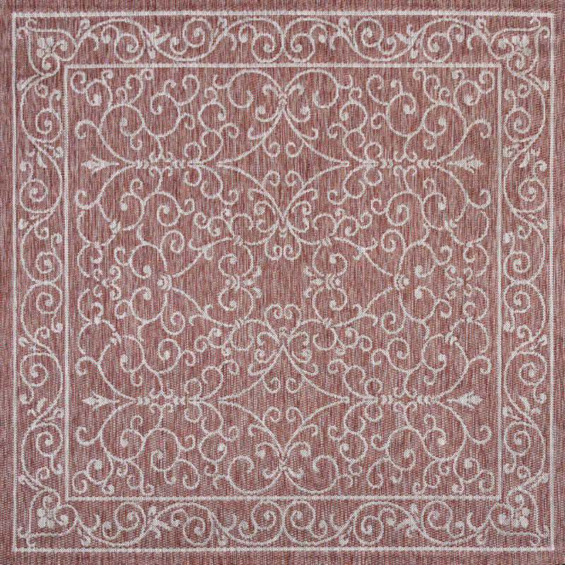 Hagerman Vintage Filigree Textured Weave Red/Beige Indoor/Outdoor Rug, Square 7'9"