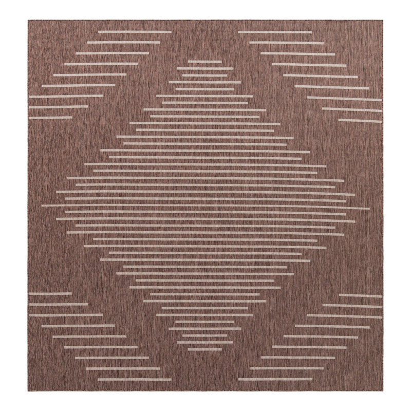 Everyn Striped Machine Woven Polypropylene Indoor / Outdoor Area Rug in Brown, Square 10'8"