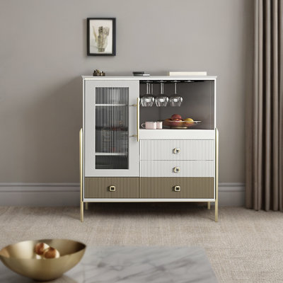 Light luxury solid wood sideboard cabinet 39.3 " W Glass Server