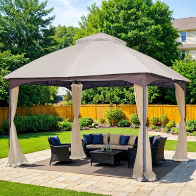 Outdoor Galvanized Steel Gazebo, 10x12 FT, Double Roof Canopy with Mosquito Net for Patio, Garden, Backyard Use
