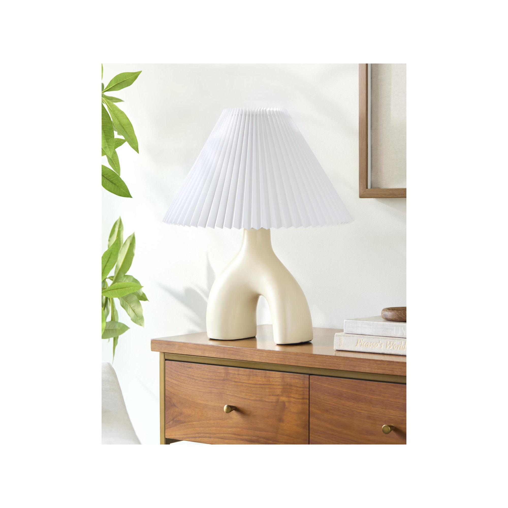 Celes Table Lamp, White, Beige