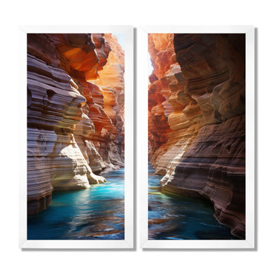 Canyon Antelope Turquoise Drips - Canyon Wall Decor, Brown Landscape, ensemble d'art mural encadré de 2