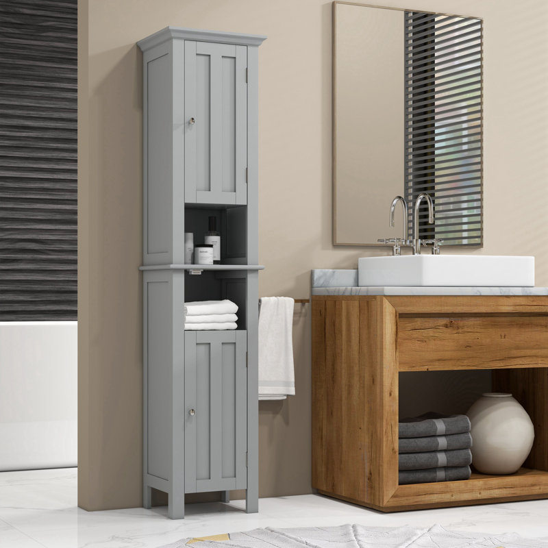 Armoire de rangement haute pour salle de bain avec étagères, Gris