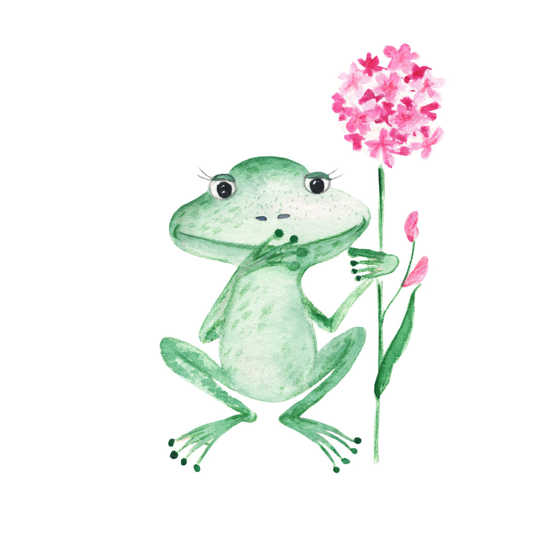 Babyfrosch mit rosa Blume - Leinwandbild