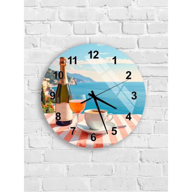 Horloge murale en verre trempé Sea View, horloge murale de cuisine, horloge à vin champagne, horloge ronde en verre, horloge décorative moderne