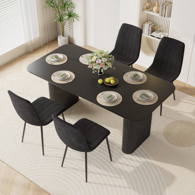 Table de salle à manger à double piédestal 71 pouces avec chaises en velours