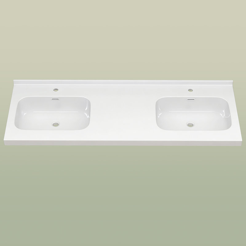 Comptoir de meuble-lavabo rectangulaire en pierre solide blanc l 60 po x P 22 po avec comptoir pré-percé et dosseret en H 1,38 po