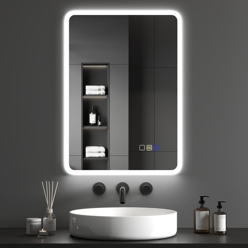 HOMCOM Backlit Illuminated Bathroom Mirror LED, Horizontal, 60 cm H x 80 cm W