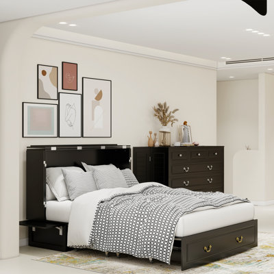 Grand lit escamotable avec tiroirs, blanc