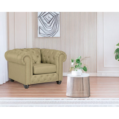 Fauteuil en cuir véritable touffeté de 48 po de largeur Toddington