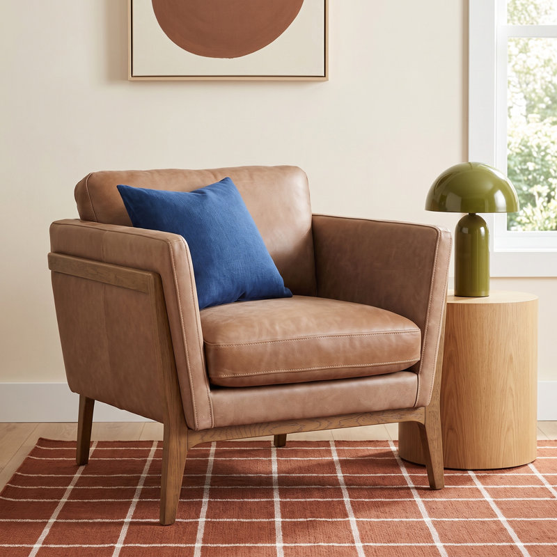 Kenia Upholstered Armchair, Distressed Natural, Palermo Drift Top Grain Leather