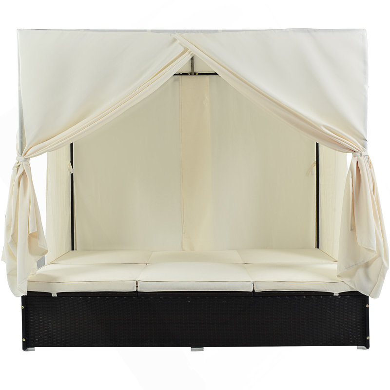 Lit de jour d'extérieur en osier avec coussins et sièges réglables pour patio, Beige