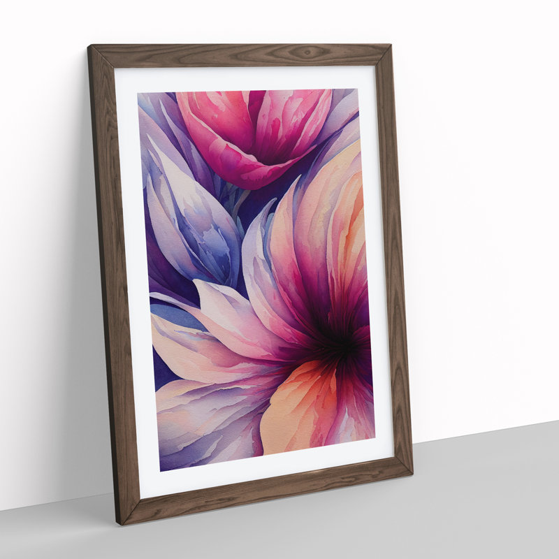 Stunning Watercolour Flowers No.2 - Wall Art, 36cm H x 27cm W, Walnut Framed Paper, White
