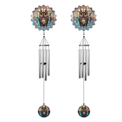 2-PC Gift Set ICE ARMOR 40" Long Owl Ripple Wind Chime Figurine Statue Sculpture Ornament Decoration Home/Room/Garden Decor for Housewarming, Holidays, Christmas Special