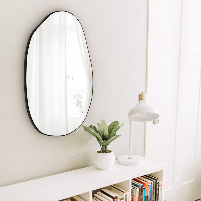 Denzelle Irregular Wall Mirror, Large and Asymmetric Wall Decoration Mirror with Modern Wooden Frame