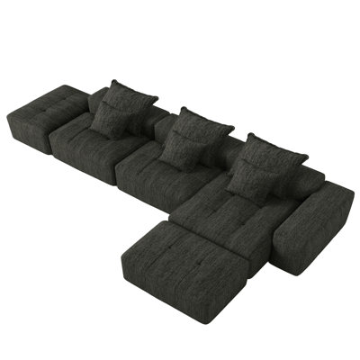 Modern 6 PCS DIY Tufted Modular Sofa With 6 Pillows For Flexible Combinations And Comfortable Living Room