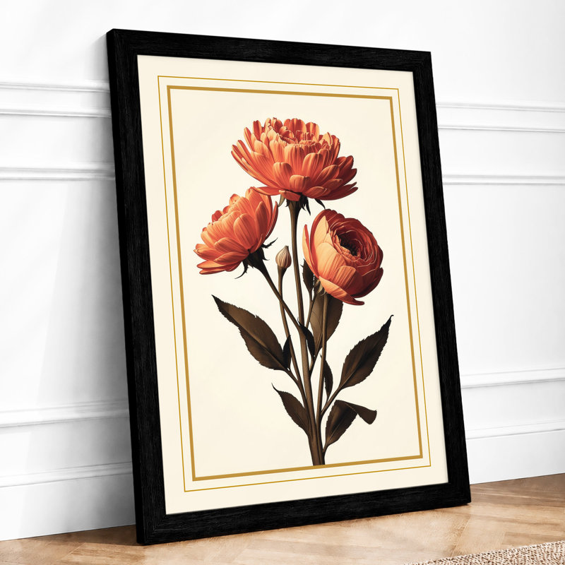 Carnation Studies Botanical - Framed Print, A2 - 59.4 x 42.0 cm, Black