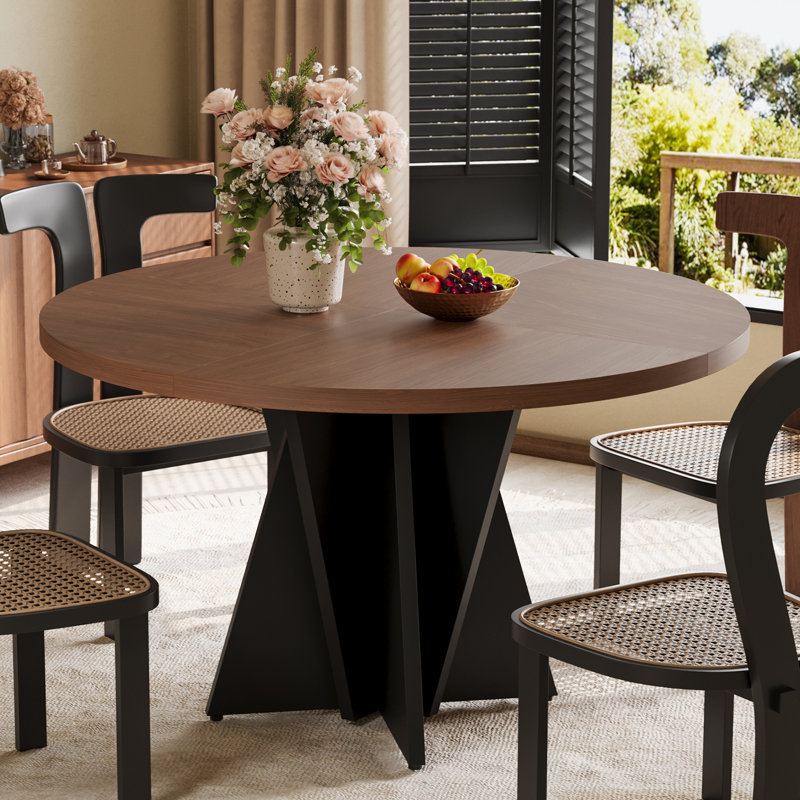 Table de salle à manger ronde 47,2 "pour 4 personnes, table de salle à manger à piédestal, Brun